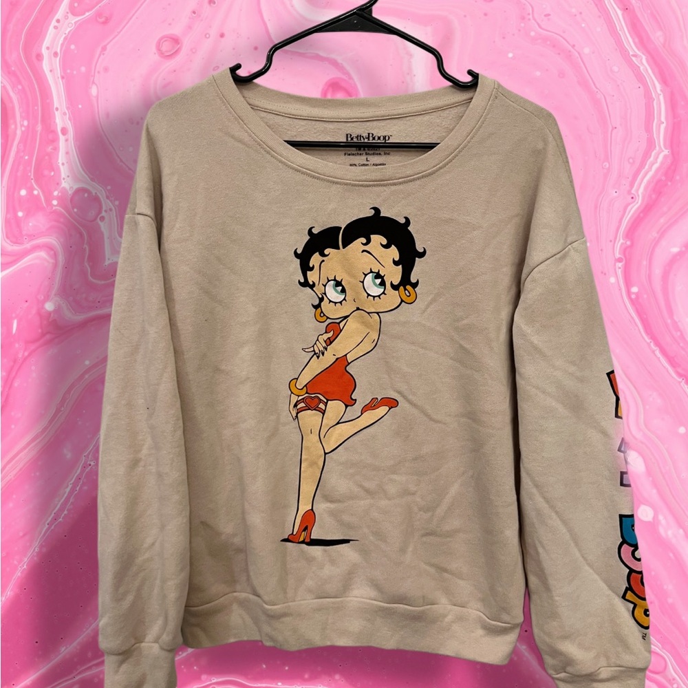 Betty Boop Graphic Sweatshirt Long Sleeve Beige Size‎ Large